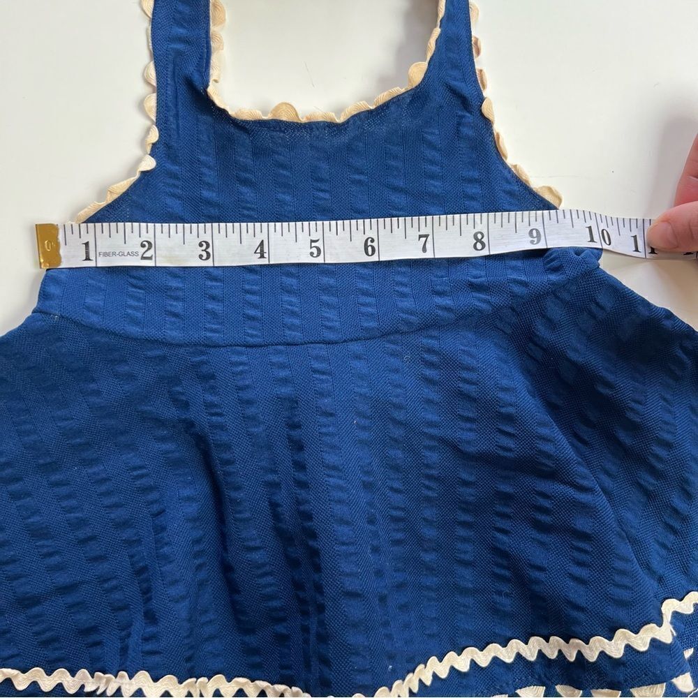 Vintage 1970s Apron Style Tie Belt Swing Halter Dress with Scalloped Trim - Picture 5 of 7